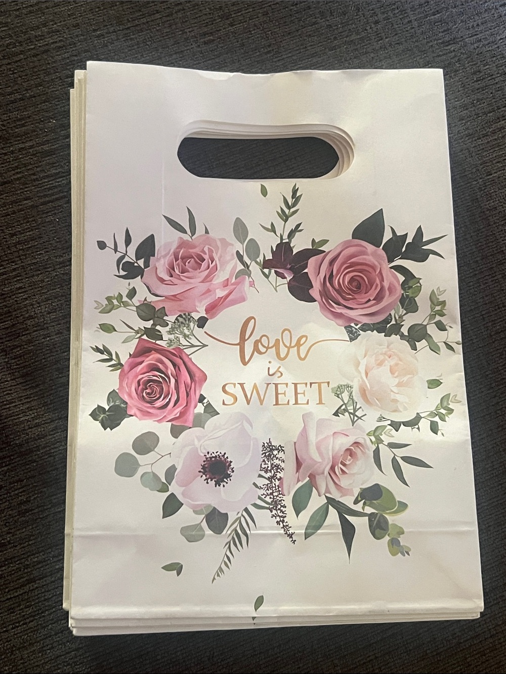 Love Is Sweet Pink Floral Gift Bags - Pack of Party Favor Bags
